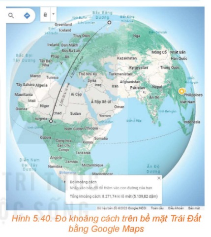Google Maps đo khoảng cách trên bề mặt Trái Đất.