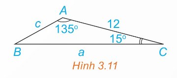 Hình 3.11 – Tam giác ABC với A = 135°, C = 15°