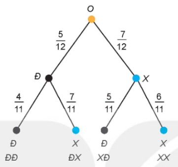 Sơ đồ hình cây gốc $O$ với 4 lộ trình ĐĐ, ĐX, XĐ, XX.