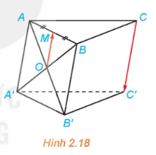 hình lăng trụ $ABC.A'B'C'$ với $O$ là giao điểm $AB'$ và $A'B$, $M$ là trung điểm $AB$.
