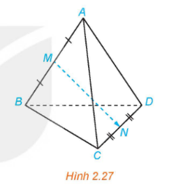 tứ diện $ABCD$ với $M, N$ lần lượt là trung điểm $AB, CD$.