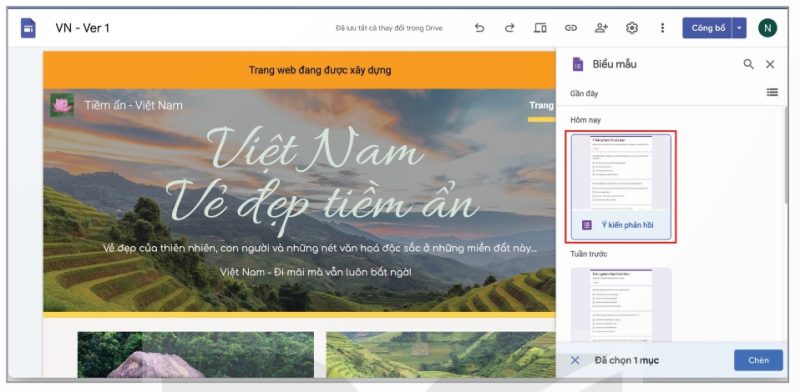 Chèn biểu mẫu vào trang web (Ảnh Sách KNTT)