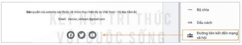 Chèn các liên kết đến trang mạng xã hội của chủ thể trang web (Ảnh Sách KNTT)