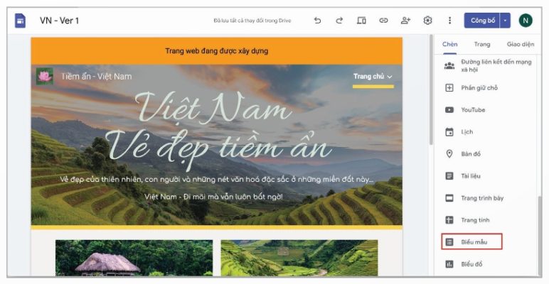 Chọn Biểu mẫu trong bảng chọn Chèn (Ảnh Sách KNTT)