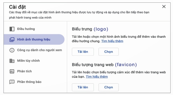 Cửa sổ Cài đặt và bảng chọn Hình ảnh thương hiệu (Ảnh Sách KNTT)