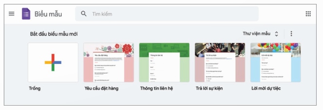 Giao diện của ứng dụng tạo biểu mẫu Forms (Ảnh Sách KNTT)