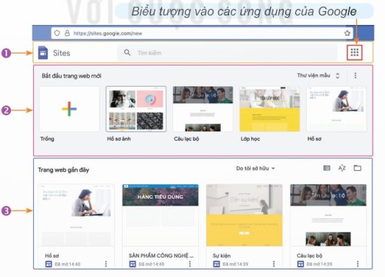 Giao diện đầu tiên của Google Sites (Ảnh Sách KNTT)