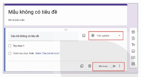 Giao diện tạo biểu mẫu mới và nhập câu hỏi (Ảnh Sách KNTT)