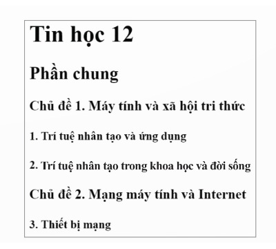 Kết quả khi dùng thẻ tiêu đề trong Ví dụ 1 (Ảnh Sách KNTT)