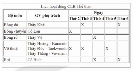 Lịch hoạt động (Ảnh Sách KNTT)
