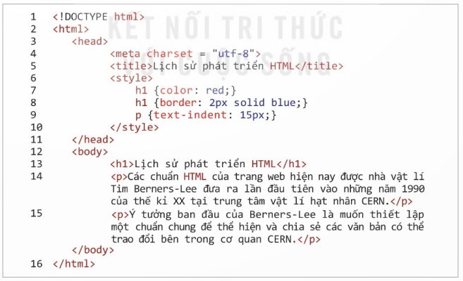 Mã nguồn của trang web (Ảnh Sách KNTT)