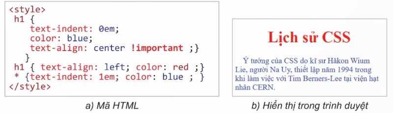 Minh họa sử dụng mẫu có sử dụng các ký hiệu * và !important