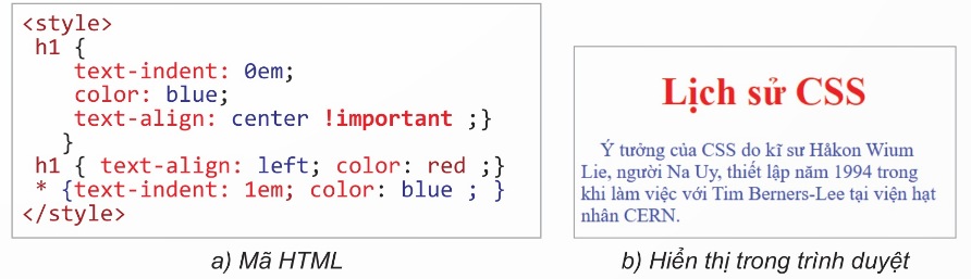 Minh họa sử dụng mẫu có sử dụng các ký hiệu * và !important