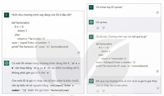 Một đoạn hội thoại được thực hiện với ChatGPT (Ảnh Sách KNTT)