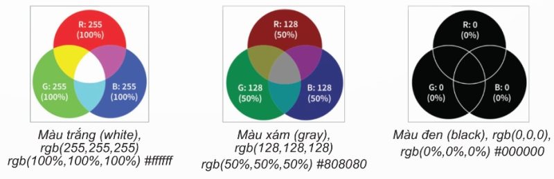 Một số hình ảnh tham số màu được thiết lập trong CSS (Ảnh Sách KNTT)