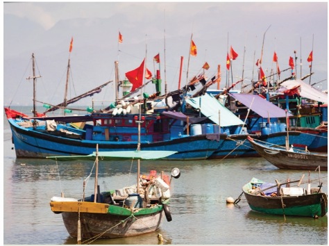 Treo cờ Tổ quốc trên tàu khi khai thác thủy sản (Ảnh Sách KNTT)