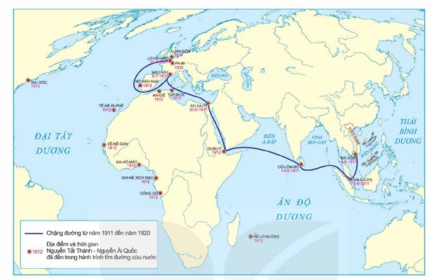 Lược đồ hành trình đi tìm đường cứu nước của Nguyễn Tất Thành – Nguyễn Ái Quốc (1911 – 1920)
