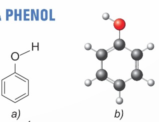 Công thức cấu tạo (a) và mô hình phân tử (b) của phenol (Ảnh Sách KNTT)