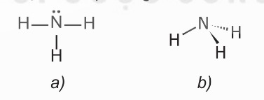 Công thức Lewis (a) và dạng hình học (b) của phân tử ammonia (Ảnh Sách KNTT)