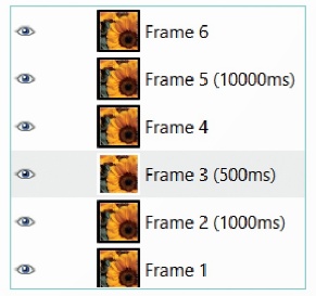 Danh sách lớp ảnh với thời gian khung hình khác nhau (Frame 1 đến Frame 6) (Ảnh Sách KNTT)