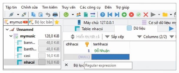 Hình 21.3 – Giao diện kết quả nhập dữ liệu (Ảnh Sách KNTT)
