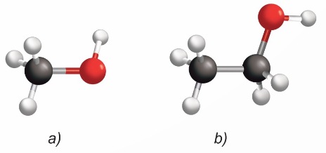 Mô hình phân tử của methanol và ethanol (Ảnh sách KNTT)