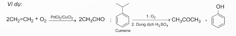 Phương trình điều chế acetaldehyde từ ethylene và acetone từ cumene 