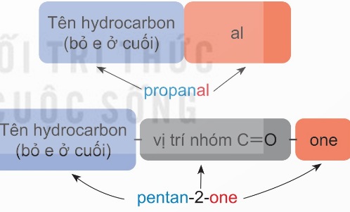 Sơ đồ cách gọi tên aldehyde và ketone theo danh pháp thay thế (Ảnh Sách KNTT)