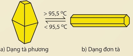 Tinh thể sulfur (dạng tà phương và dạng đơn tà) (Ảnh Sách KNTT)