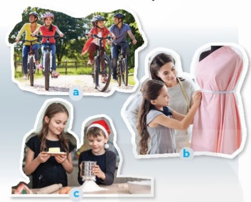 Look at the pictures. What activities can you see