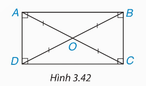 hình chữ nhật ABCD với giao điểm O, bốn đoạn OA = OB = OC = OD