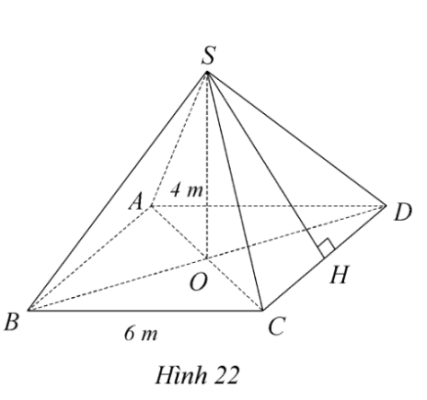 Hình 22 — hình chóp S.ABCD có ghi SO = 4 cm, BC = 6 cm
