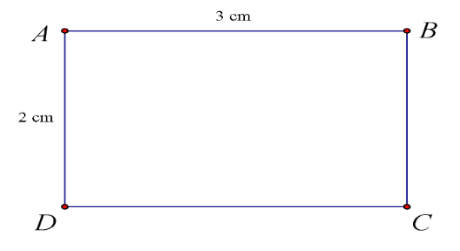 Hình chữ nhật ABCD có AB = 3 cm và AD = 2 cm