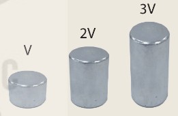 Ba thỏi sắt có thể tích V, 2V, 3V