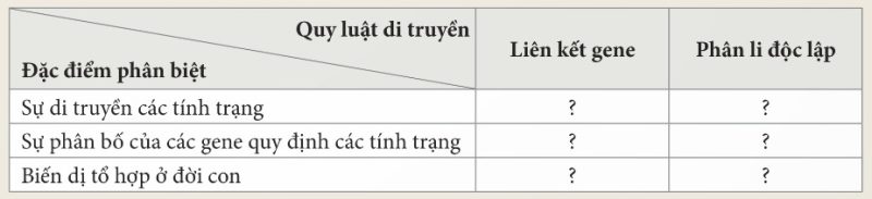 Bảng 45.1 – Phân biệt di truyền liên kết với di truyền phân li độc lập
