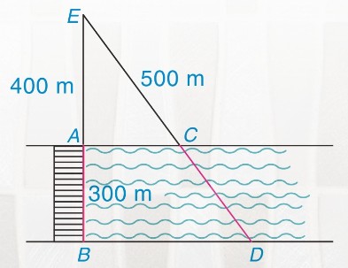 cây cầu AB bắc qua sông, điểm E, C, D