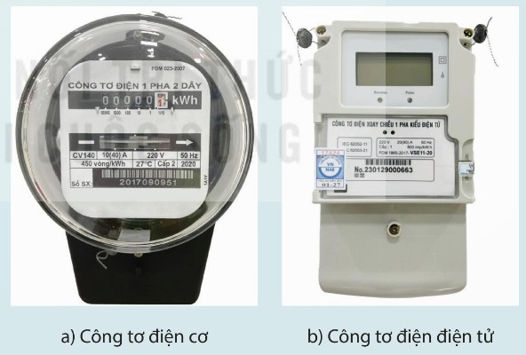 Công tơ điện cơ (a) và công tơ điện điện tử (b)