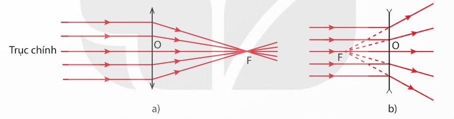 Đường truyền tia sáng qua TKHT và TKPK với quang tâm O, tiêu điểm F, F', trục chính