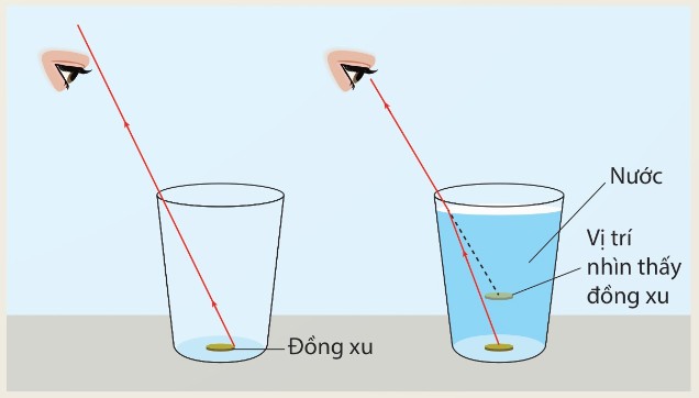 Đường truyền tia sáng từ đồng xu