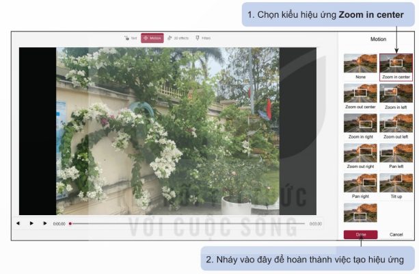 Hình 10b.10 – Các thao tác để thêm hiệu ứng chuyển động