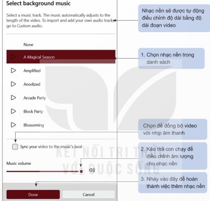 Hình 11b.5 – Các thao tác chọn nhạc nền
