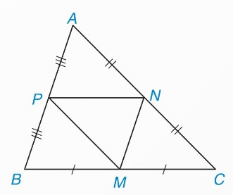 Hình 9.9 — tam giác ABC với M, N, P là trung điểm các cạnh