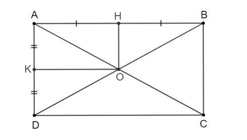 Hình chữ nhật ABCD, O giao hai đường chéo, H trung điểm AB, K trung điểm AD