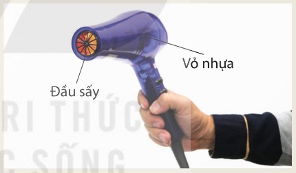 Máy sấy tóc đang hoạt động dùng dòng điện xoay chiều