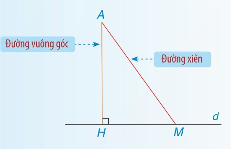 minh hoạ đường vuông góc AH và đường xiên AM