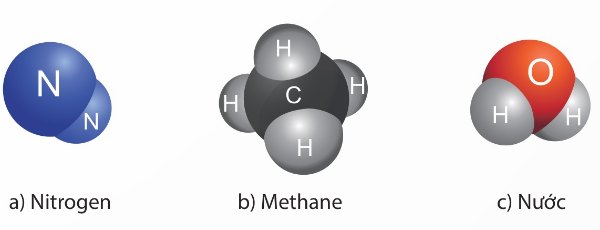 Mô hình phân tử nitrogen, methane, nước