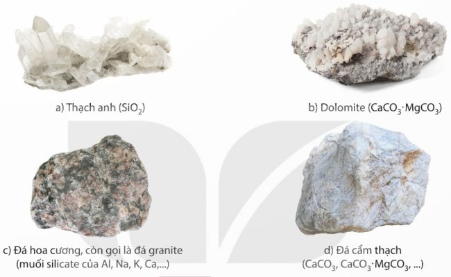 Một số loại đá: thạch anh, dolomite, đá hoa cương, đá cẩm thạch