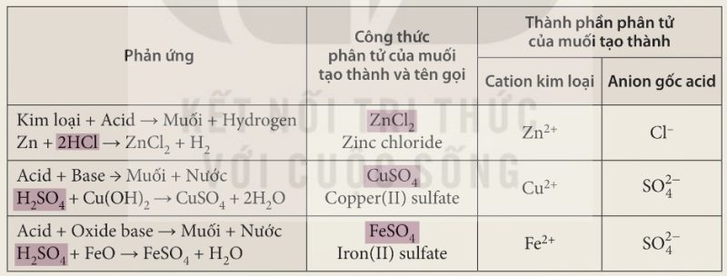 Phản ứng tạo thành muối, tên gọi và thành phần phân tử)