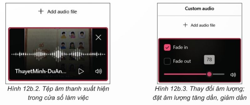 Tệp âm thanh xuất hiện trong cửa sổ làm việc