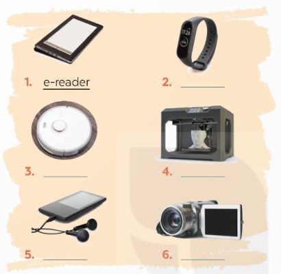 Write the name of an electronic device under each picture